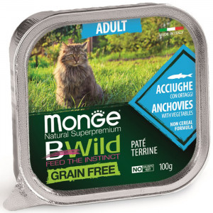 ПР0051900*32 Корм для кошек BWild Grain Free беззерновой анчоусы с овощами ламист. 100г (упаковка - 32 шт) Monge