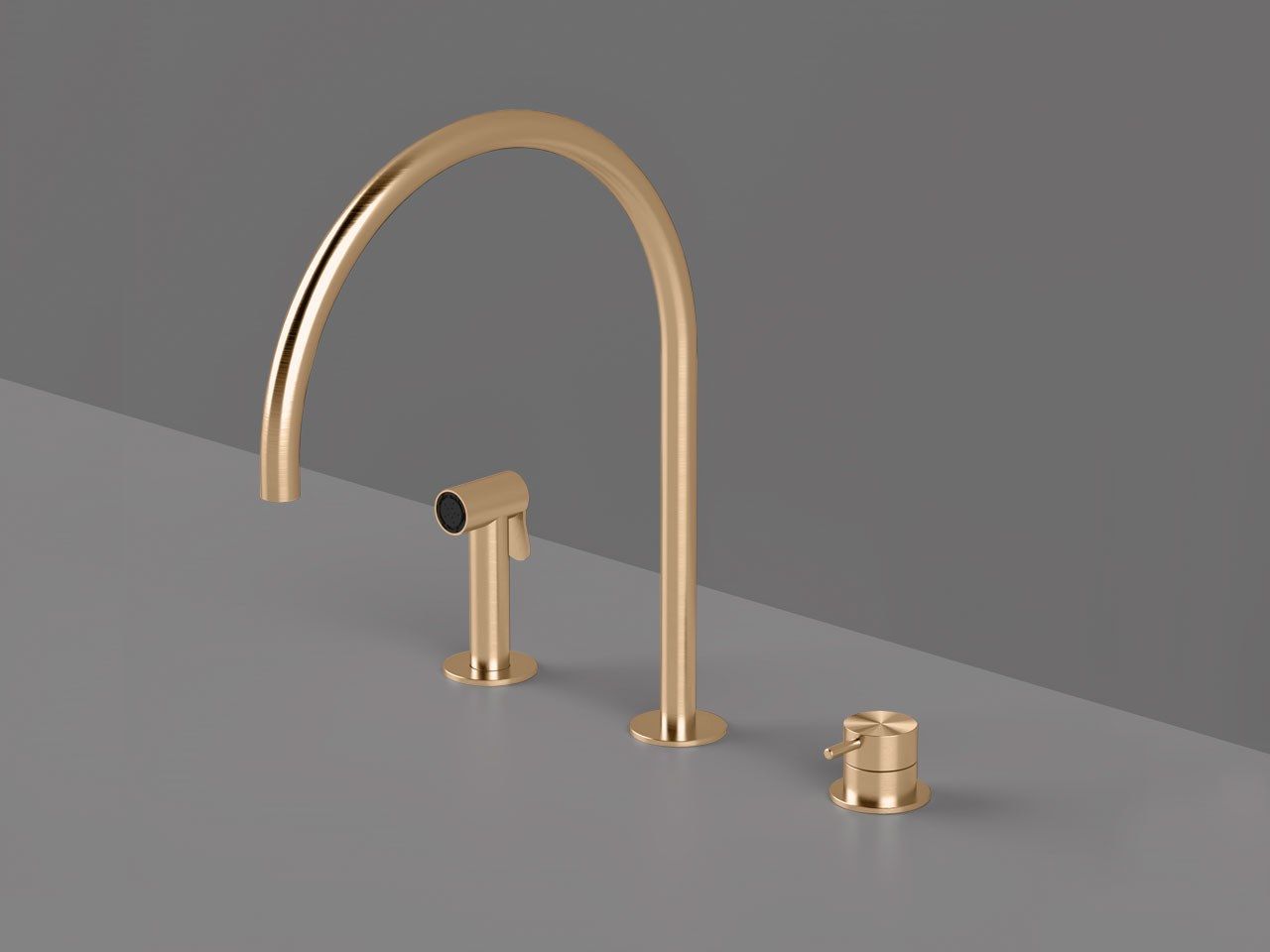 Смеситель для кухни с 3 отверстиями из нержавеющей стали со съемным ручным душем Radomonte TOKI ARCH-00127260 - Вид №4