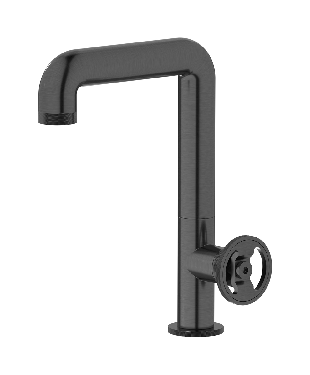 Высокий смеситель для раковины на 1 отверстие в комплекте с донным клапаном WE ARE IB b1202cs Brushed Black Chrome Bold