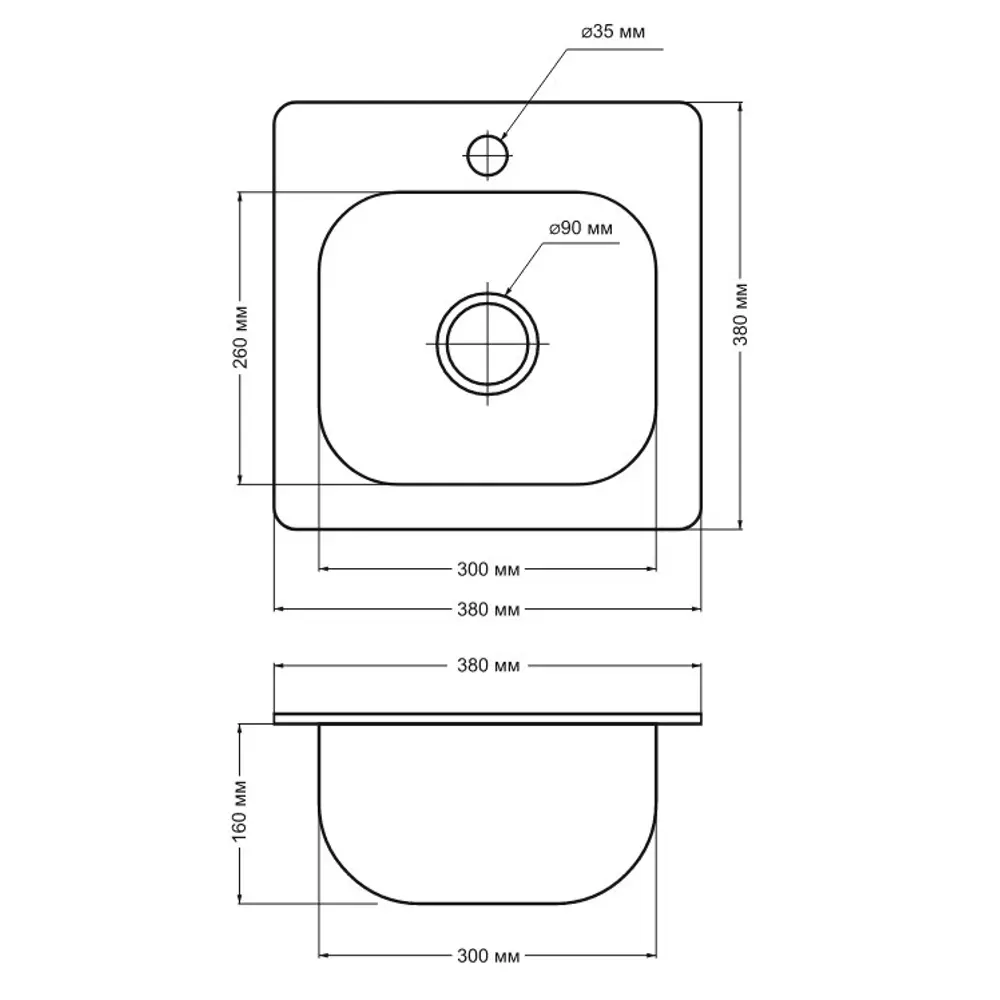 KROMRUS Врезная кухонная мойка 38×38 см с глубокой чашей, хром 89404067 STLM-1578570 - Вид №5