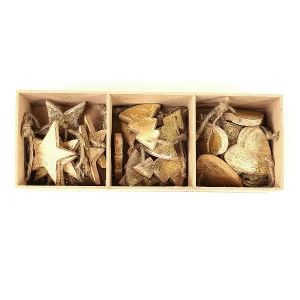 Набор елочных украшений деревянных в подарочной коробке "Звезды, ели, сердца золотые" Golden stars/t ENJOYME  253086 Золото