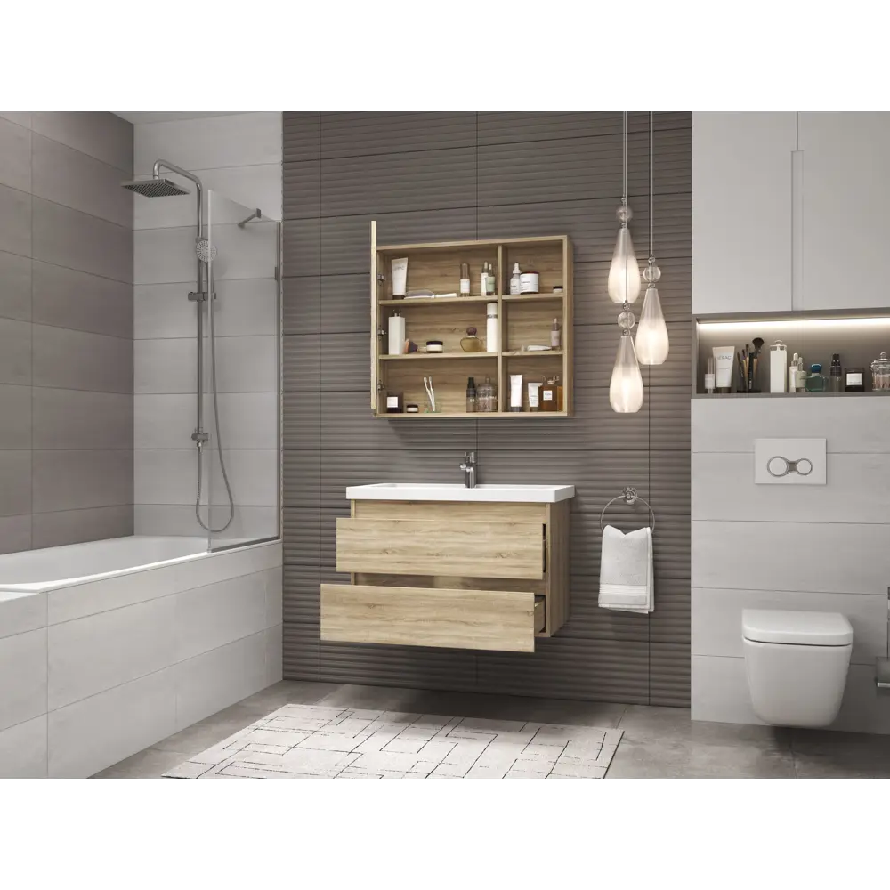 Тумба под раковину подвесная Vigo Matteo 80 см цвет дуб сонома STLM-2090196 - Вид №9