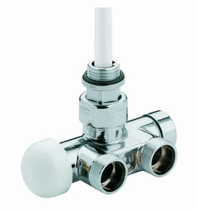 Carlo Poletti V86100E Клапан термостатический, одно/двухтрубный с by-pass и держателем, центральное подсоединение. Версия прямая с подключением медной или пластиковой трубы. Межосевое расстояние 40-50 мм.