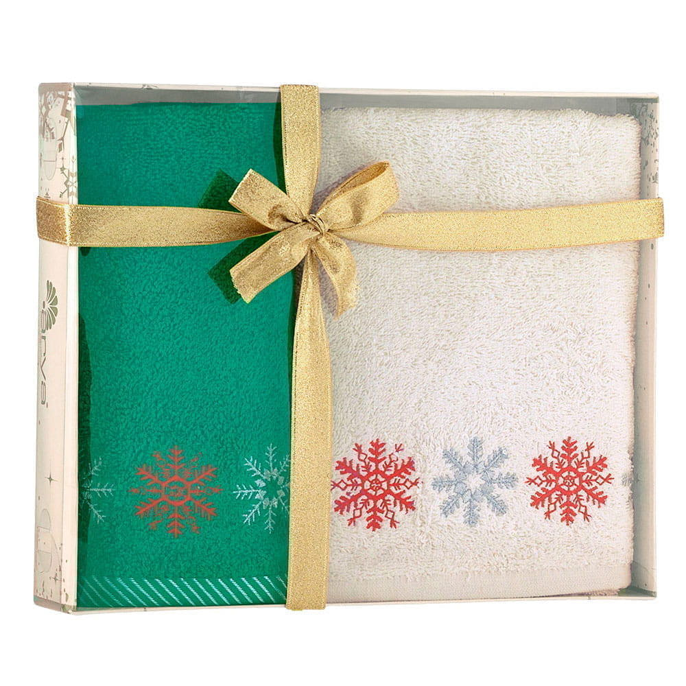 91055629 Набор полотенец Arya с вышивкой Рождество 30x50-50x90 см 2 Пр. Snow Flake кремовый, зеленый STLM-0460414 ARYA HOME