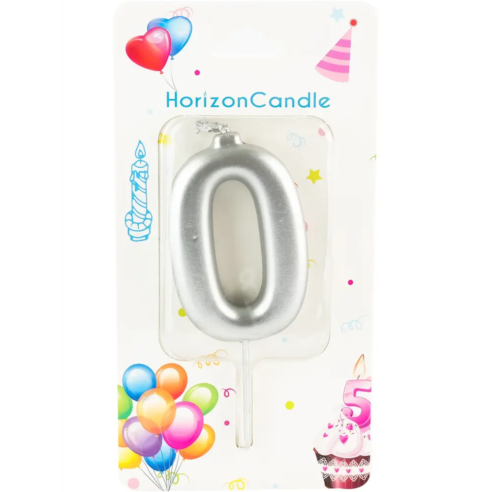 Свеча Horizon Candles для торта Цифра 0 металлик