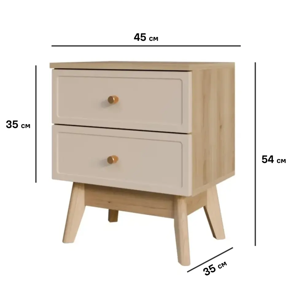 Тумба прикроватная 2 ящика KONSENSA Лион Амьен 45x54x35 см ЛДСП цвет бежевый STLM-2111655 - Вид №6