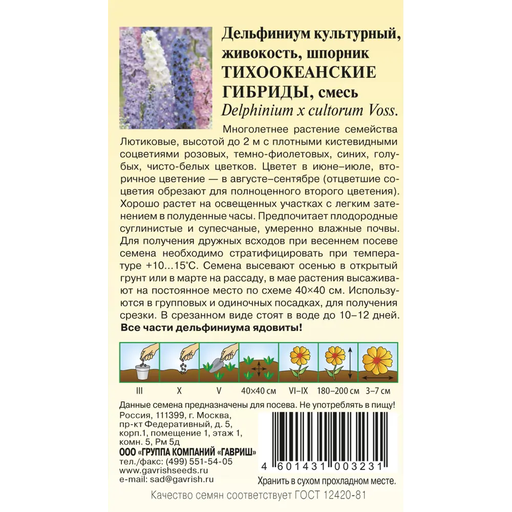 Дельфиниум Тихоокеанские гибриды смесь 0.1г 83583209 STLM-2132149 ГАВРИШ  - Вид №1