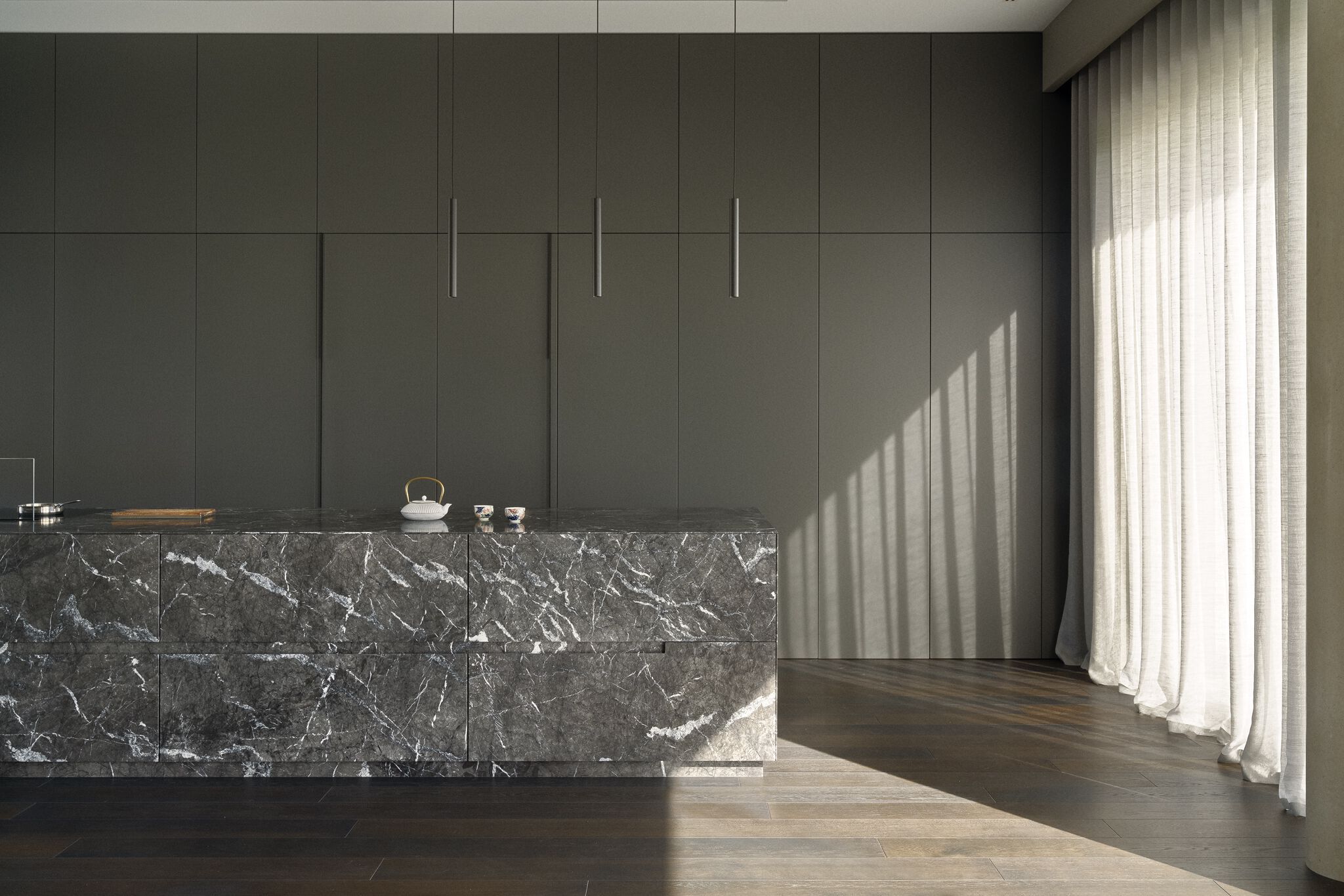 Кухня с островом на заказ из дерева и камня Zajc Monolith ARCH-00020432 - Вид №1