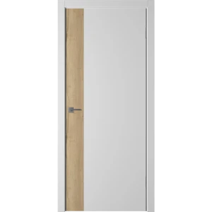 Дверь межкомнатная глухая Палладиум VR 60x200 см ПВХ цвет софт милк/дуб галифакс натур. с замком и петлями