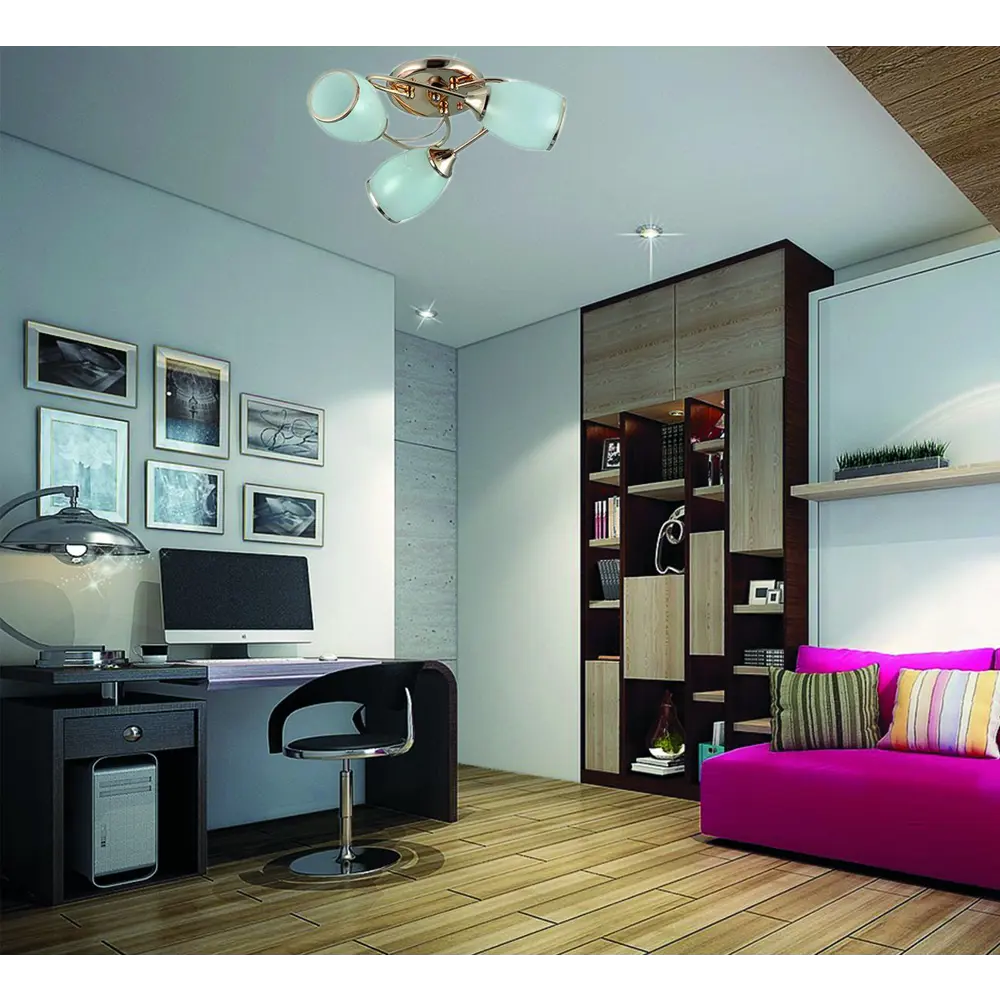 Люстра Эвита 3xE27x60 Вт, металл/стекло, цвет золото/белый WINK STLM-2155322 - Вид №7