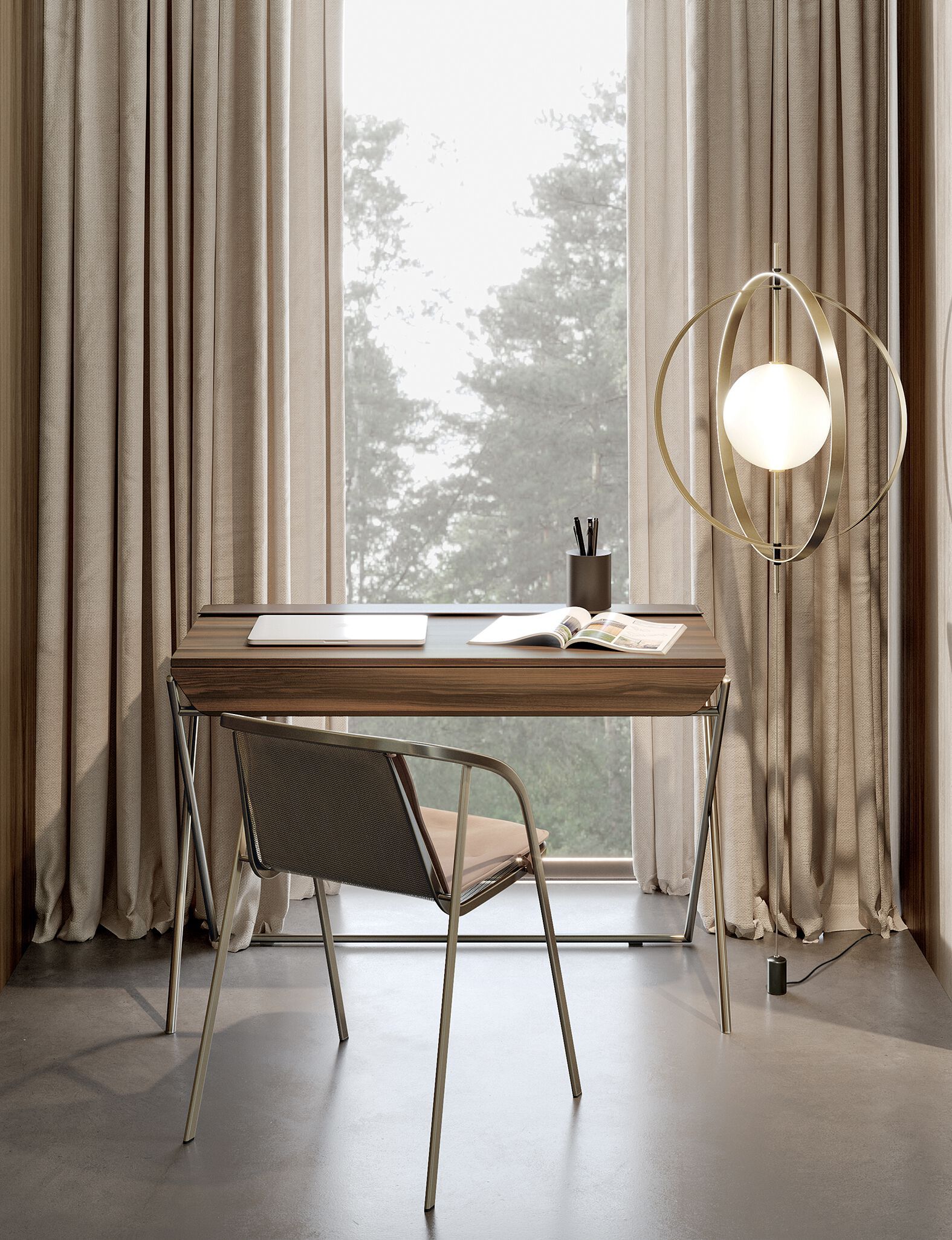 Стальной и деревянный письменный стол с ящиком Bontempi Casa MATISSE ARCH-00030648 - Вид №2