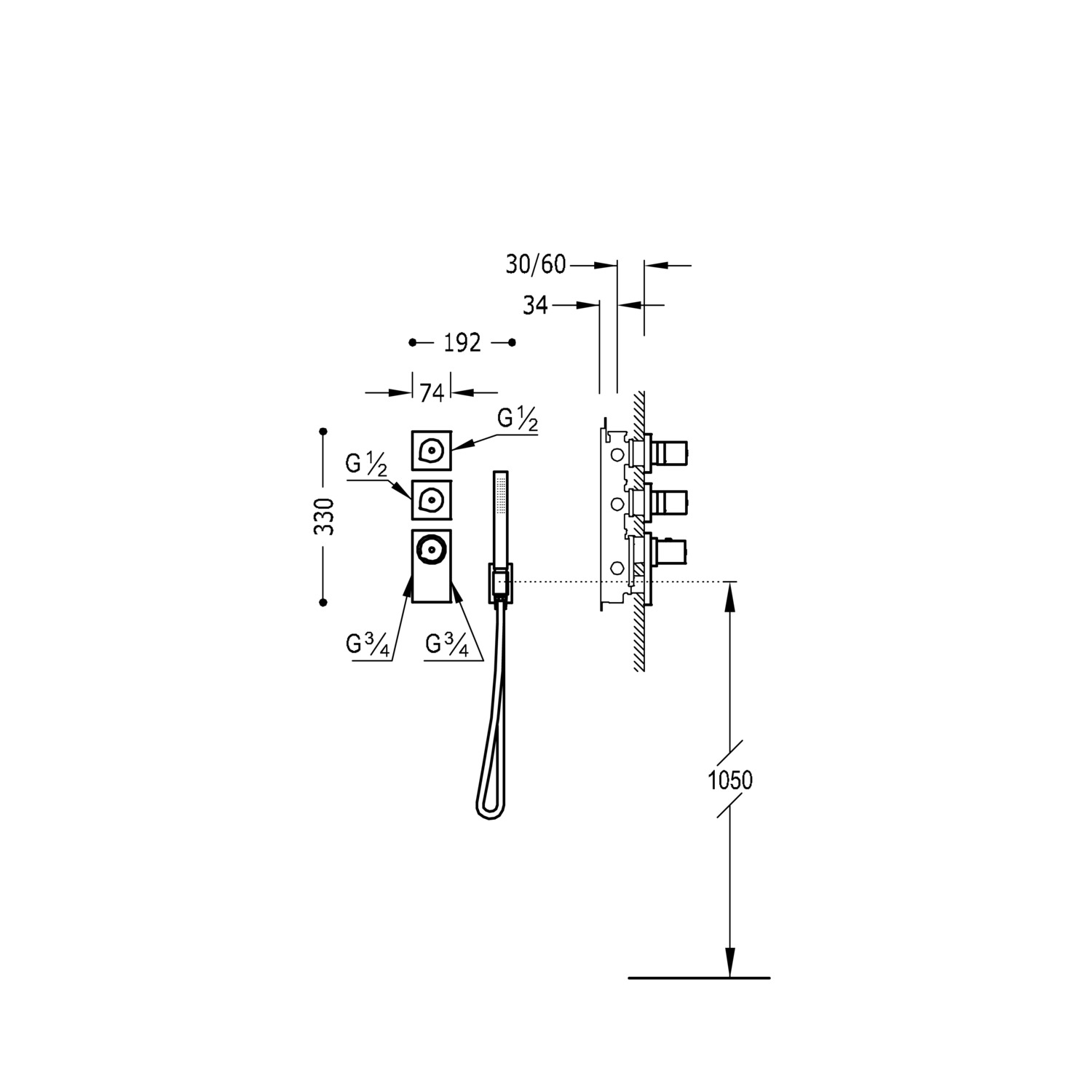 BLOCK SYSTEM Grifo termostático empotrado de 4 vías Block System-20635491 TRES Thermostatic - Вид №1