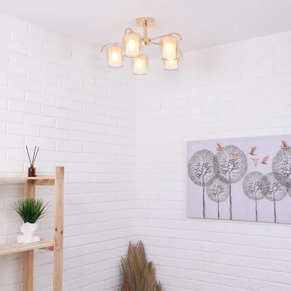 Люстра SCHAFFNER Astra 4420 - золотистая неоклассика с 5 стеклянными плафонами 89426412 STLM-1569569 - Вид №10