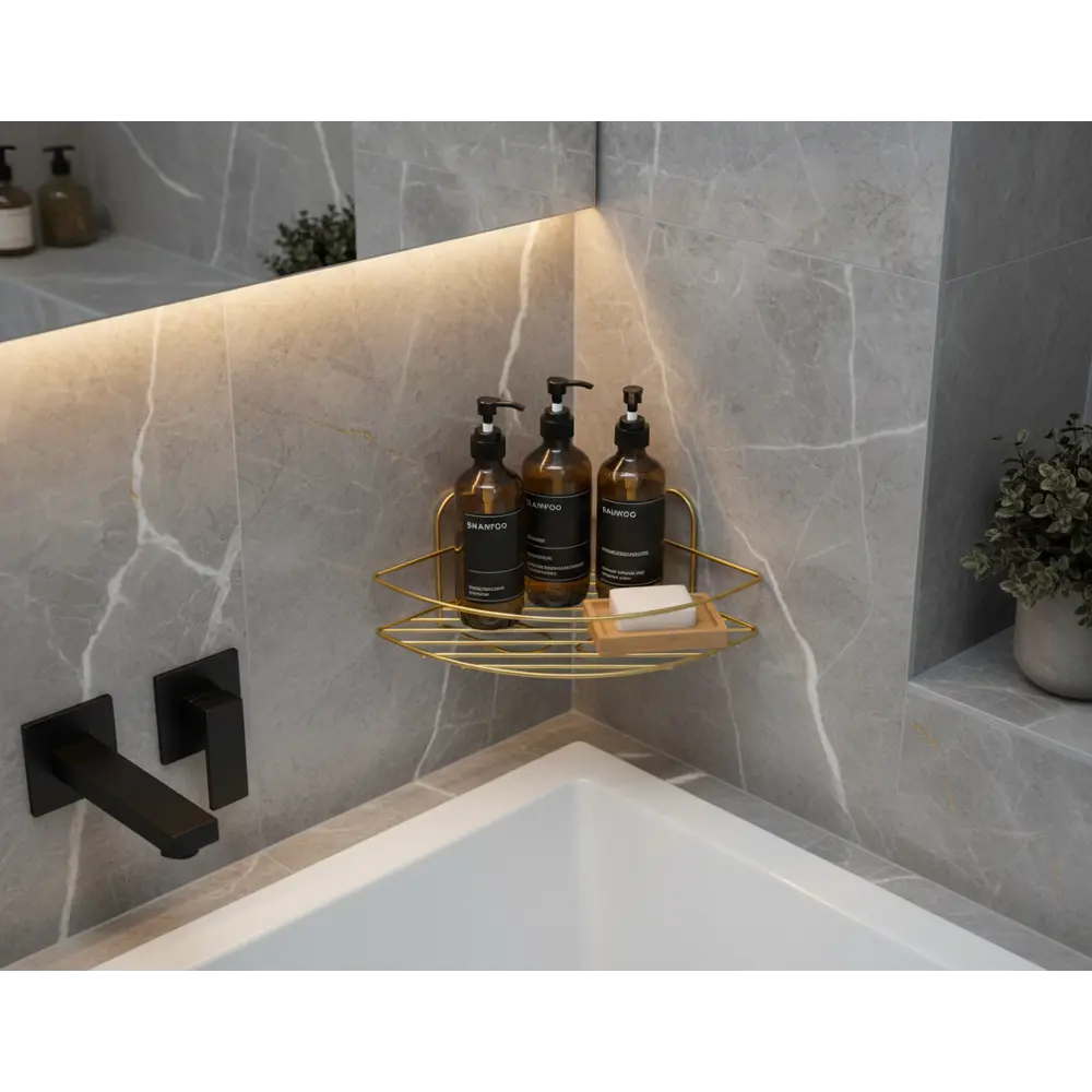 Полка для ванной Lemer Nil одноярусная 23x23 см металл цвет золото STLM-2177774 - Вид №7