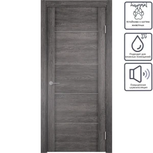Дверь межкомнатная глухая с замком в комплекте Квадро 200x80 см ПВХ цвет шале серый