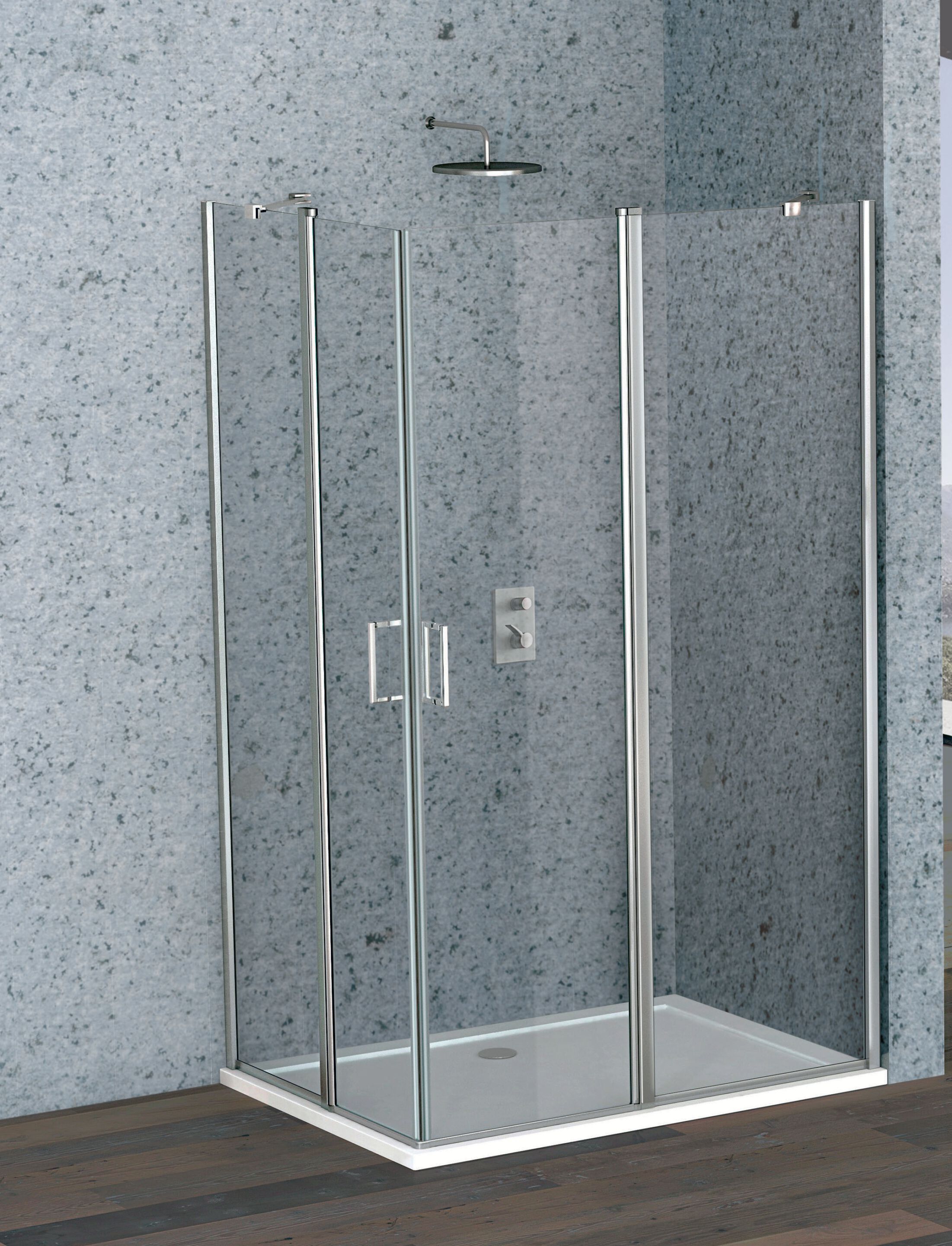 Угловая душевая кабина из хрусталя с распашной дверью Metidea платина ARCH-00133695 - Вид №1