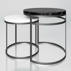 Приставной столик круглый с мраморным топом "Эванс", 2 штуки АЛЕТАН  350908 Белый;черный