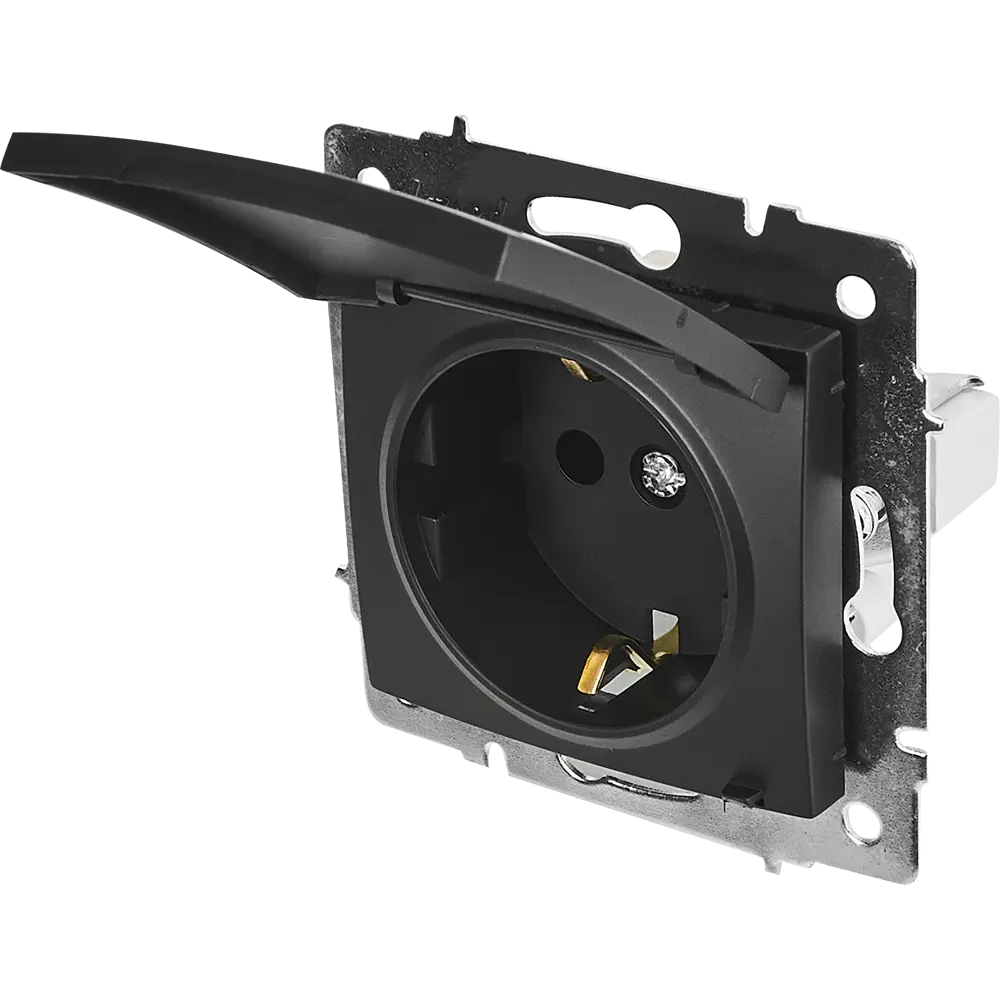 Розетка Lezard Karina с заземлением с крышкой цвет черный бархат STLM-2091419 - Вид №5