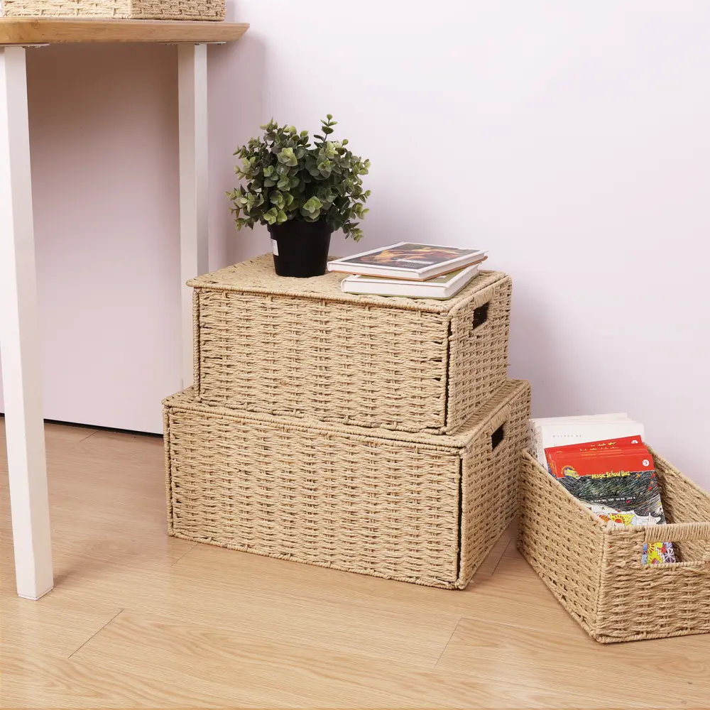 Корзина с крышкой Konsensa 38x28x18 см бумага цвет бежевый 89439456 STLM-2087550  - Вид №4