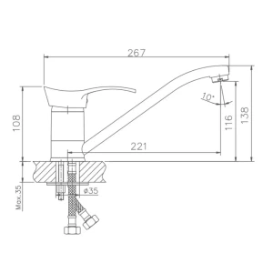 92055602 Смеситель для кухни Kevon KV41021 поворотный излив 11.6 см цвет хром STLM-1384981