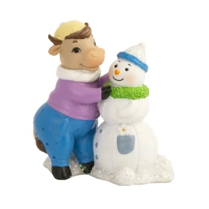 Фигурка новогодняя «Коровка со снеговиком» 4,5х8.5х8 см