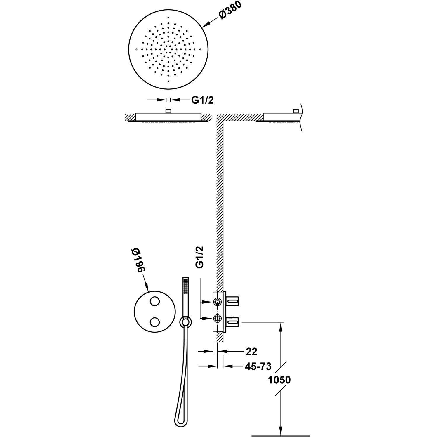 Комплект 2-ходовых скрытых термостатических кранов Therm-box Therm-box для душа-26225005OR TRES Thermostatic - Вид №1