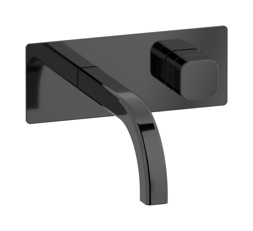 Настенный смеситель для раковины прогрессивный на 2 отверстия в комплекте с донным клапаном. WE ARE IB eo206cf_3 Black Chrome Elio