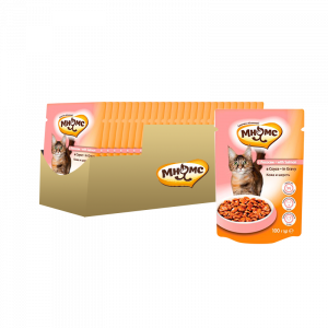 ПР0038790*24 Корм для кошек Кожа и шерсть, лосось в соусе конс. пауч 100г (упаковка - 24 шт) МНЯМС