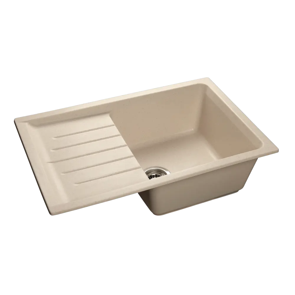 Мойка кухонная ЭКО-М М-09 с боковым крылом, мраморная композит, светло-бежевая 89347422 Мойка врезная STLM-0877789 - Вид №2