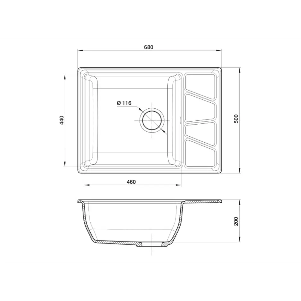 Мойка врезная Granfest VertexGF-V-680L прямоугольная 68x50 см глубина 20 см мрамор цвет топаз STLM-2020990 - Вид №6