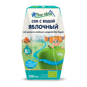 Сок детский Яблочный с 8 месяцев прямого отжима с природной родниковой водой Fleur Alpine 200 мл