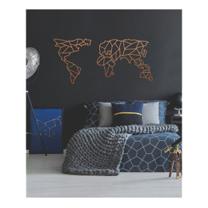 Панно настенное металлическое "Геометрическая Карта Мира" 150х80см темно-коричневый BUANART
