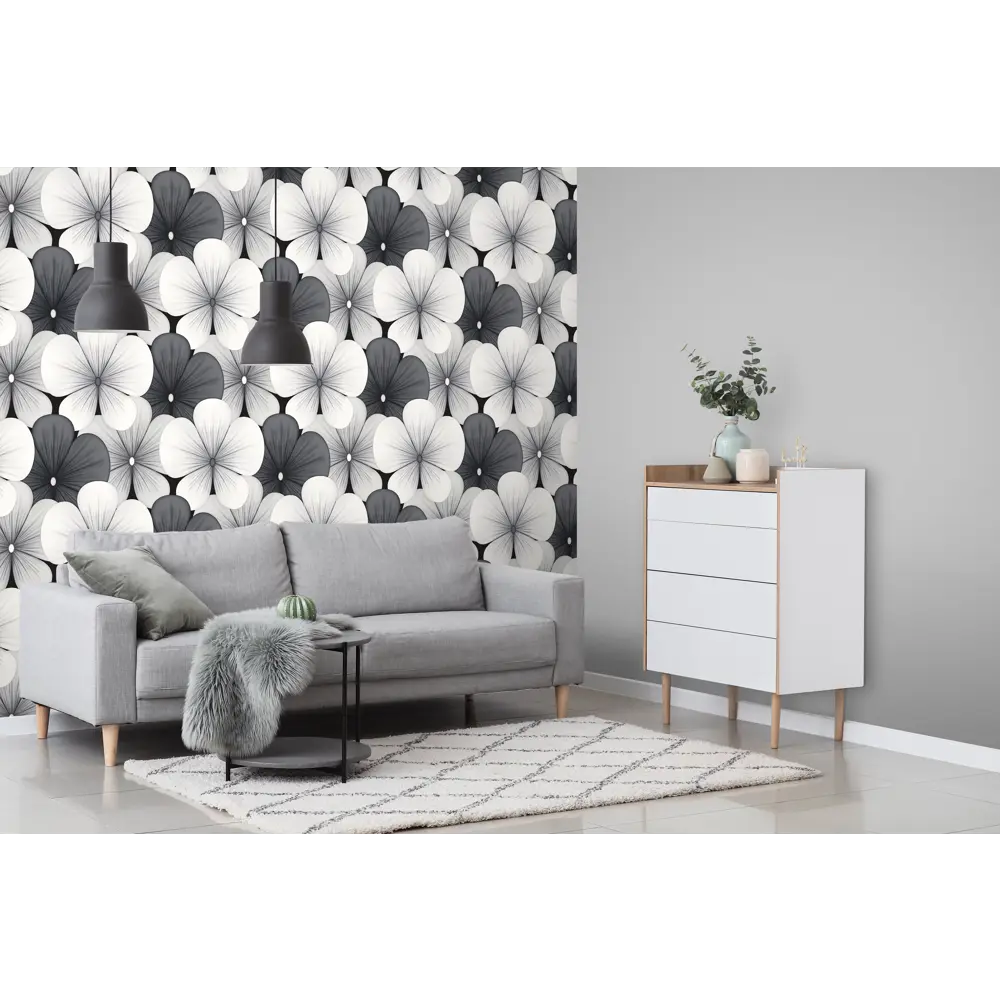 Флизелиновые обои Victoria Stenova Margarita темно-серые с цветочным рисунком 89423703 STLM-1577235 - Вид №5