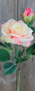 3130 753 a3 Искусственная роза, 1 цветок, 1 бутон, 37 см, real touch soft, бежево-абрикосовый H-andreas