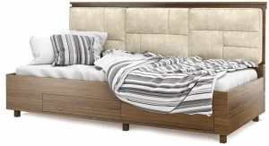 DWFI Односпальная кровать из фанерованной древесины с мягким изголовьем  00002431