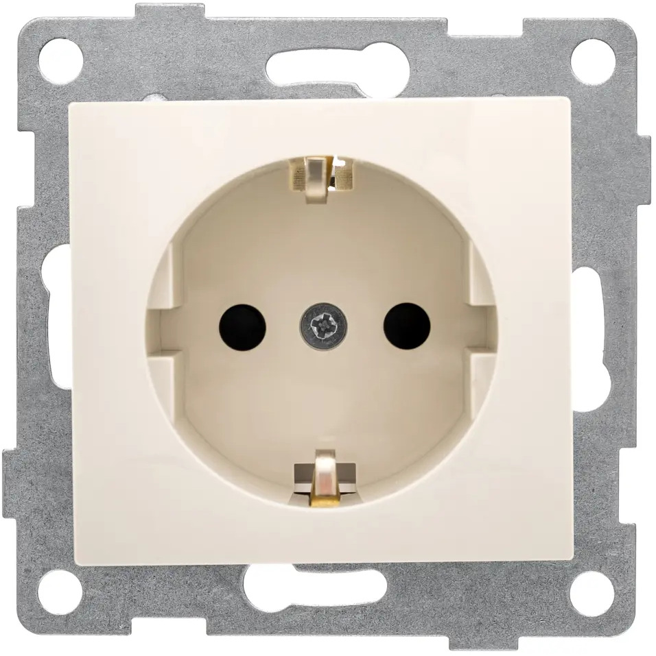 91775203 Розетка встраиваемая Gusi electric Bravo С10Р4-003 с заземлением и со шторками цвет бежевый STLM-1106177