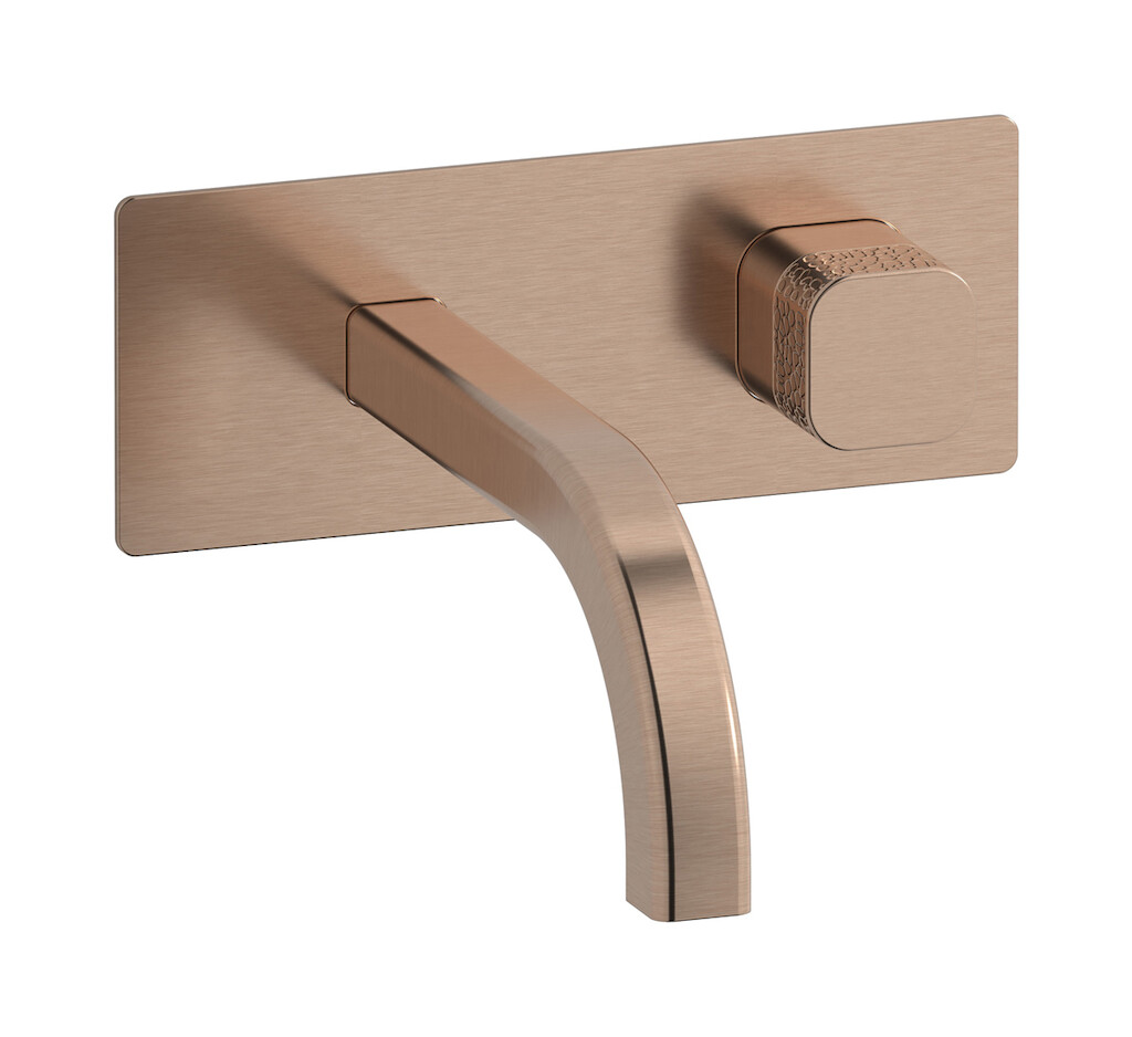 Настенный смеситель для раковины прогрессивный на 2 отверстия в комплекте с донным клапаном. WE ARE IB eo206sr_4 Brushed Rose Gold Elio