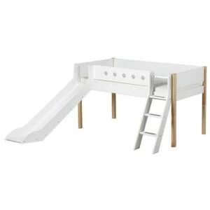 Кровать Flexa White с горкой и наклонной лестницей, 200 см, белая лакированная