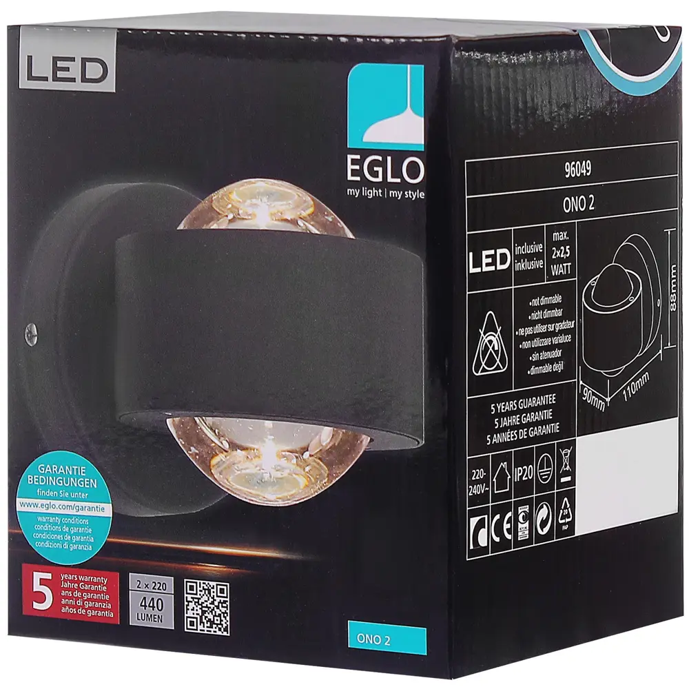 Бра светодиодное Eglo «Ono» 2.2х2.5 Вт, цвет чёрный  STLM-2049103 - Вид №2