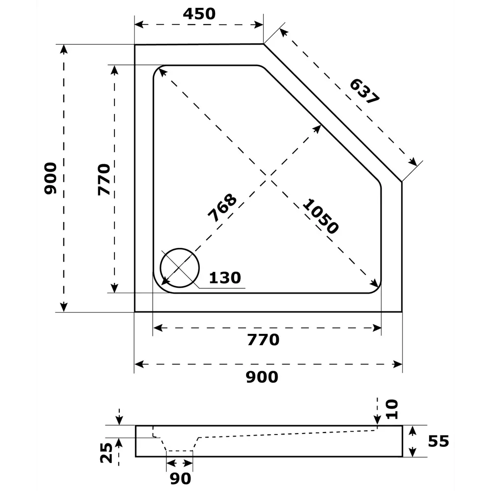 Душевой поддон пентагональный Slim акрил 90x90 см 82677806 STLM-2066277 Santreyd - Вид №2