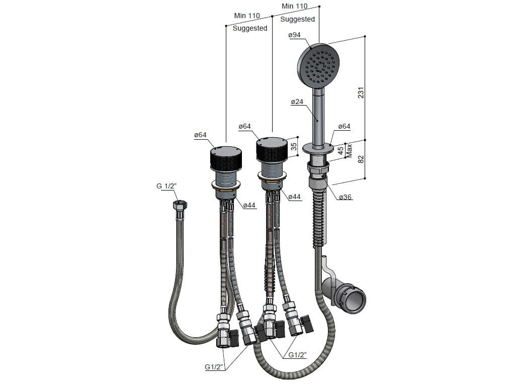 Набор для ванны с 3 отверстиями из латуни Hotbath Guy ARCH-00010873 - Вид №1