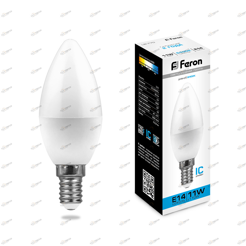 Лампа светодиодная Feron "Свеча" E14 11W 6400K LB-770 25943 FERON  00-3956681 Матовый 