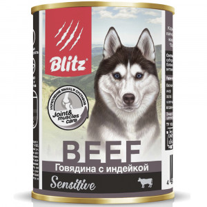 ПР0055596*24 Корм для собак Sensitive говядина, индейка банка 400г (упаковка - 24 шт) Blitz