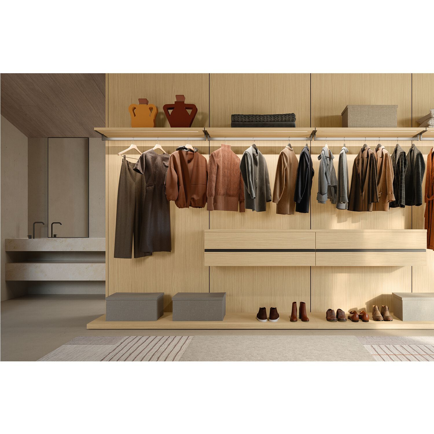 Модульная деревянная и стеклянная гардеробная со встроенным освещением Zalf Flexy ARCH-00076231 - Вид №1