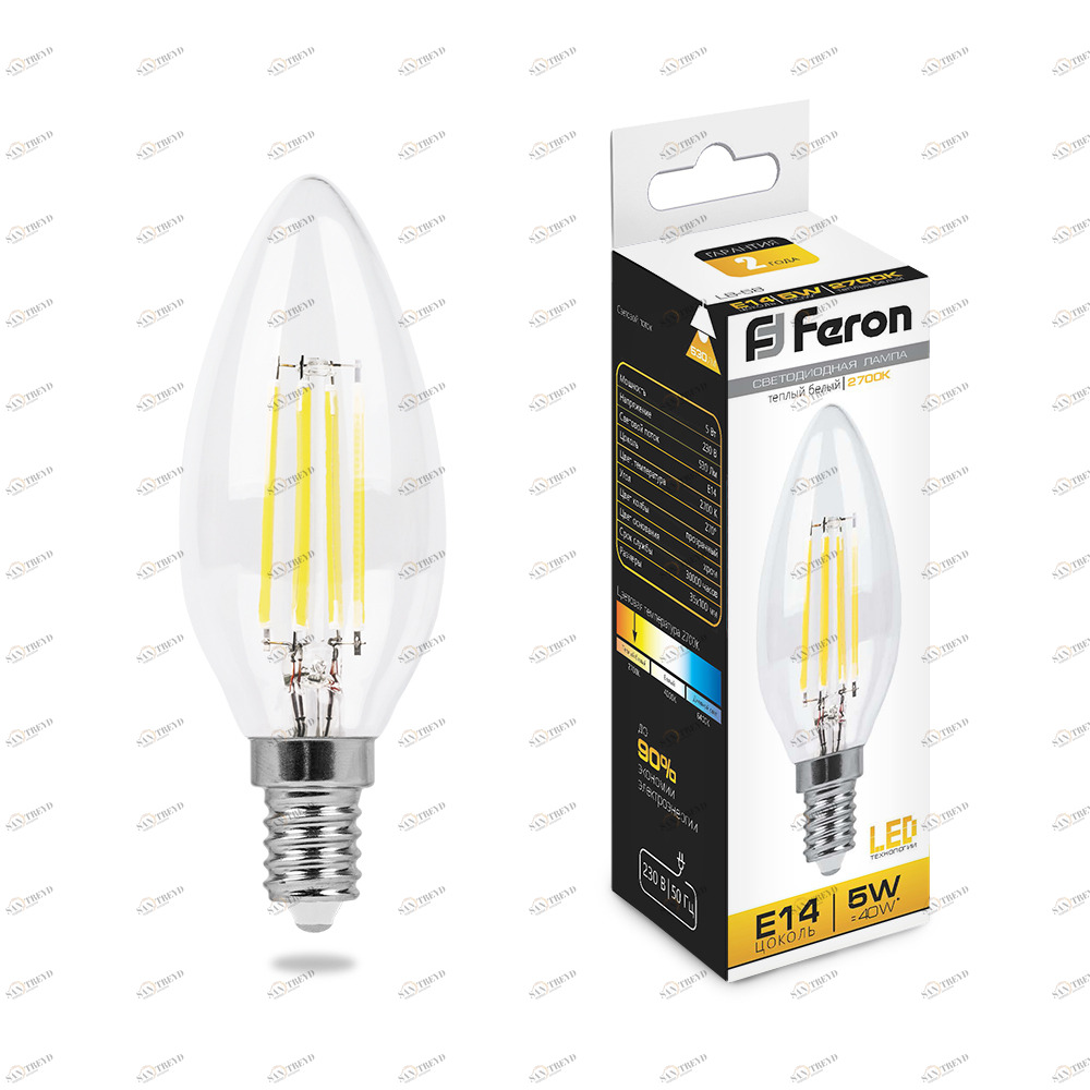 Лампа светодиодная Feron "Свеча" E14 5W 2700K LB-58 25572 FERON  00-3956773 Прозрачный 