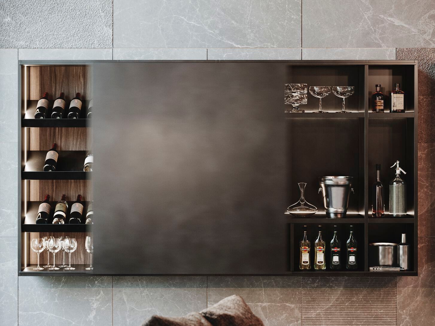 Горизонтальный навесной шкаф с раздвижными дверями Guzzini & Fontana House of Guitar ARCH-00144489