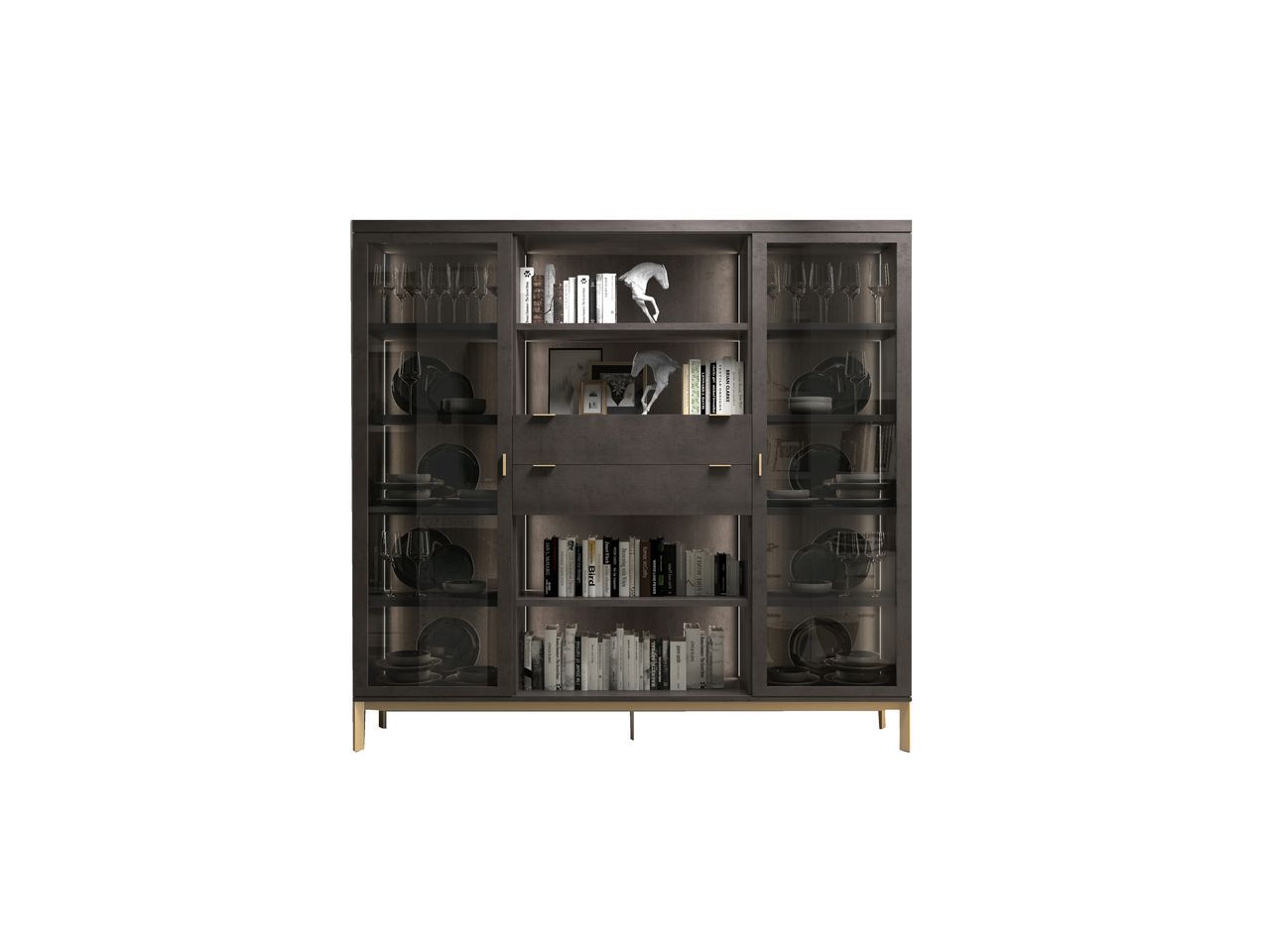 Деревянный и стеклянный книжный шкаф с освещением и ящиками Hurtado Evolution ARCH-00121356 - Вид №1