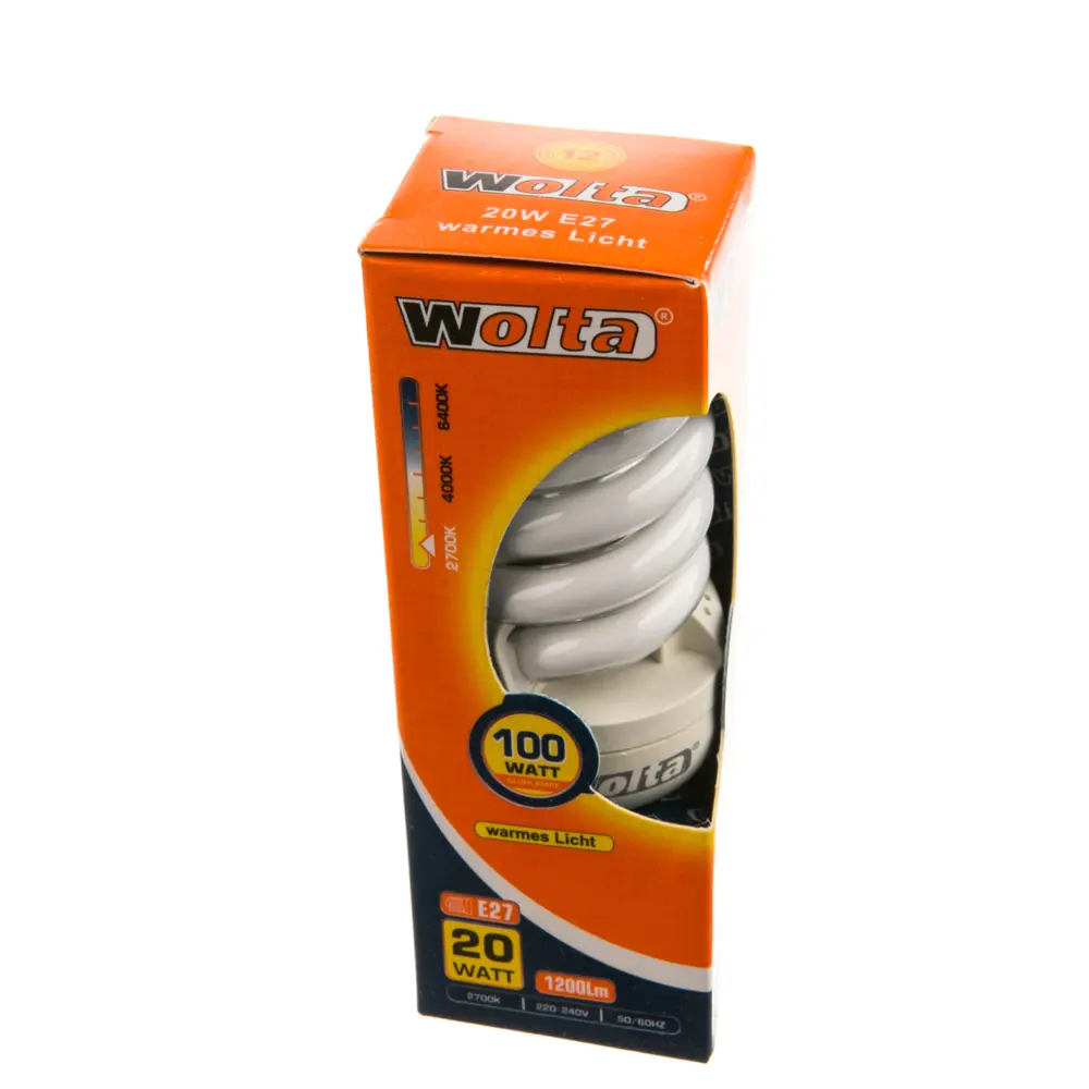 Лампа энергосберегающая Wolta спираль E27 20 Вт свет тёплый белый STLM-2124102 - Вид №1