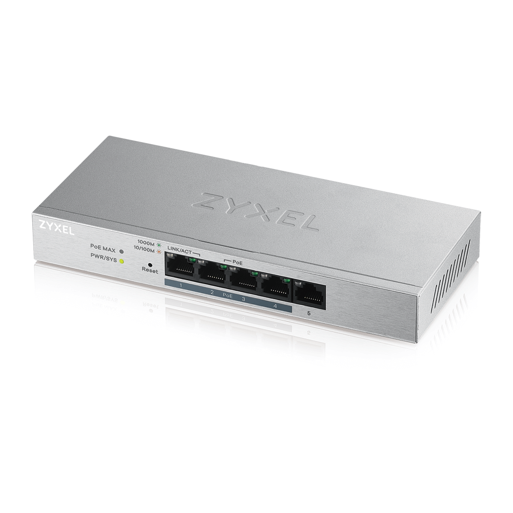 GS1200-5HPV2-EU0101F gs1200-5hp v2, 5 port gigabit poe+ webmanaged switch, 4x poe, 60 watt ZyXEL Santreyd  - Вид №2