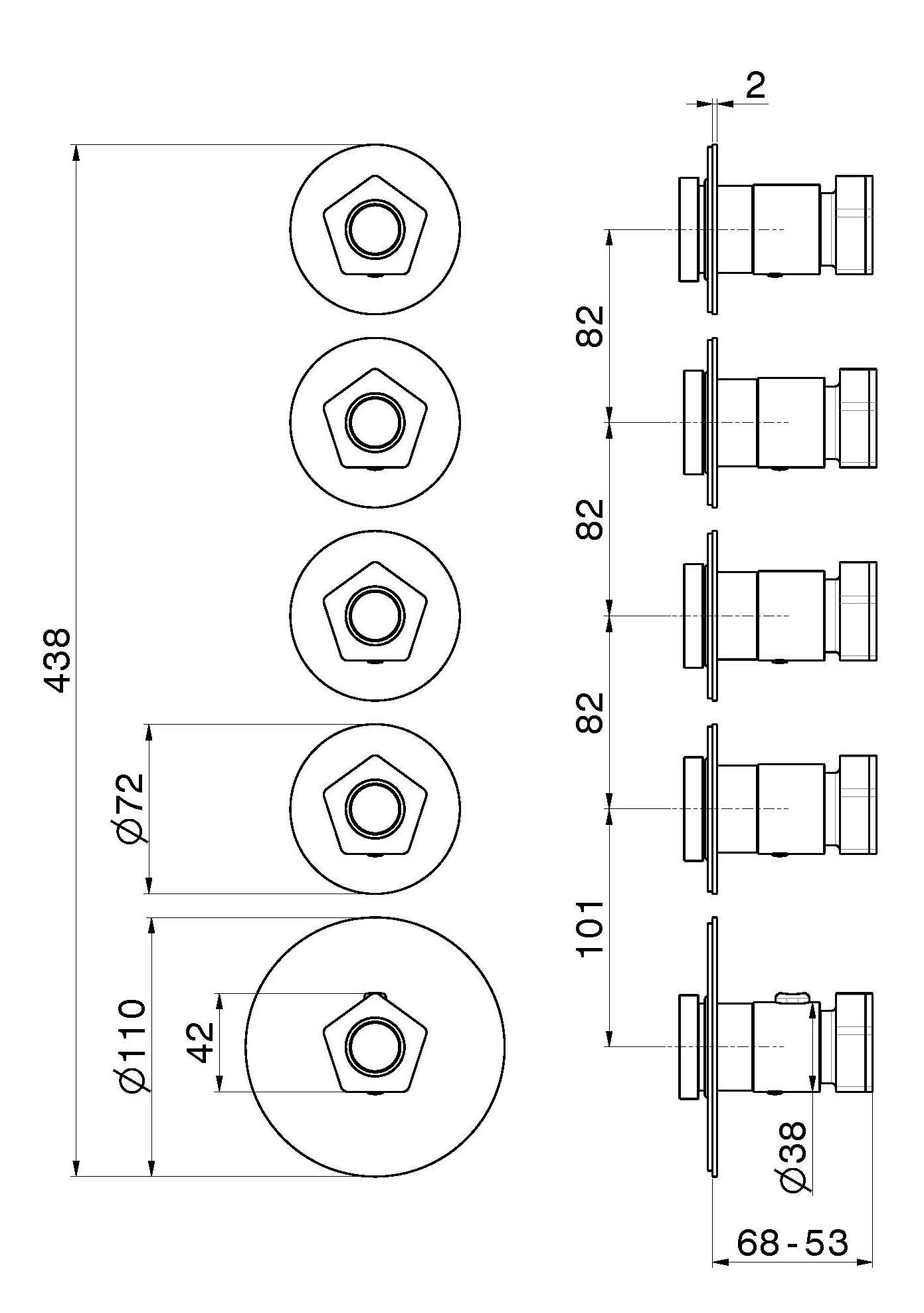 Термостатический смеситель для душа с 5 отверстиями Newform многофункциональные термостаты с 4 выходами ARCH-00147914 - Вид №2